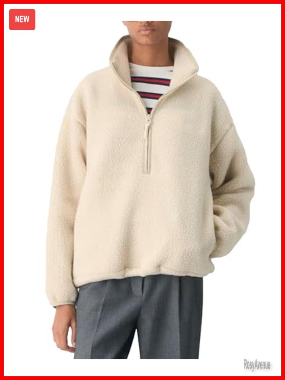 Womens Fleece Sherpa Pullover Quarter Zip Warm Coat Oversized